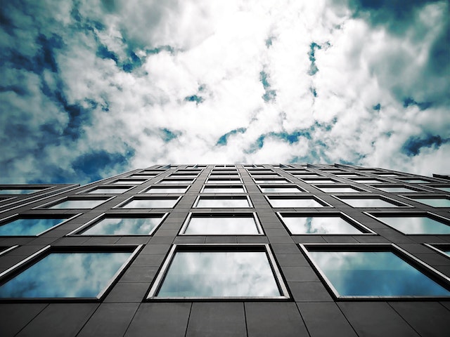 office block looking up at the sky